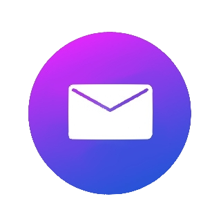 Pictogramme Email avec fond rond de couleur violet et bleu et enveloppe blanche.